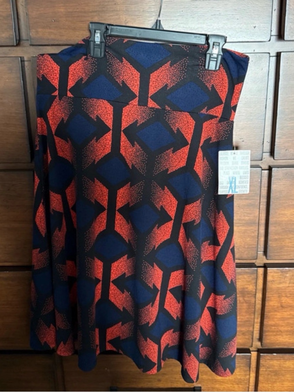 LuLaRoe Navy and Red Abstract Print Skirt. Knee high